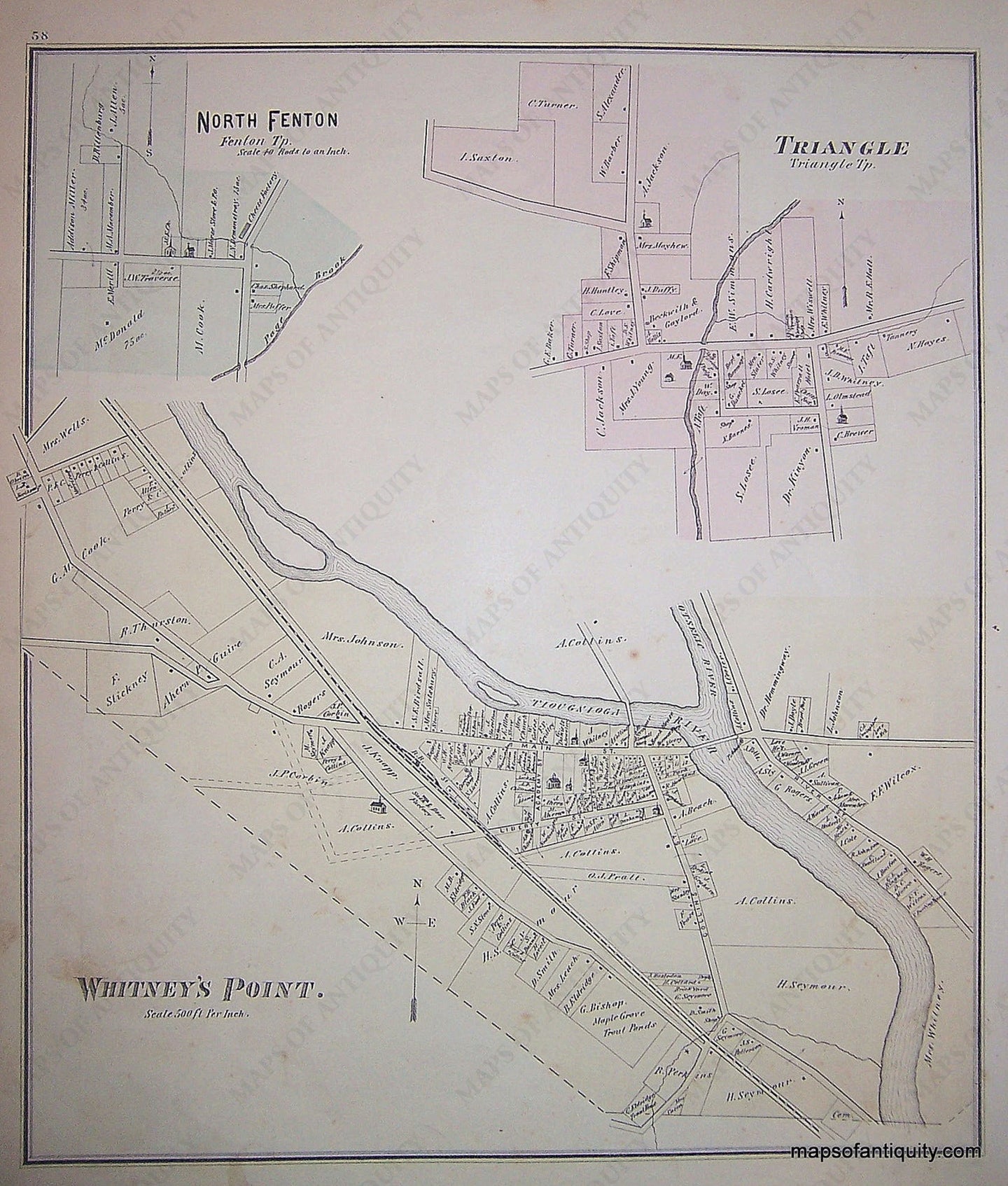 Black-and-White-Engraving-Whitney's-Point-North-Fenton-Triangle-Broome-County-(NY)-United-States-New-York-1876-Everts-Ensign-&-Everts-Maps-Of-Antiquity