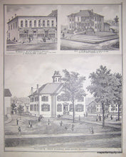 Load image into Gallery viewer, Black-and-White-Engraving-Whitney&#39;s-Point-Academy-and-Union-School-Birdsall-Block-Residence-of-M.B.-Eldridge-and-E.D.F.-Hyde-(NY)-United-States-New-York-1876-Everts-Ensign-&amp;-Everts-Maps-Of-Antiquity
