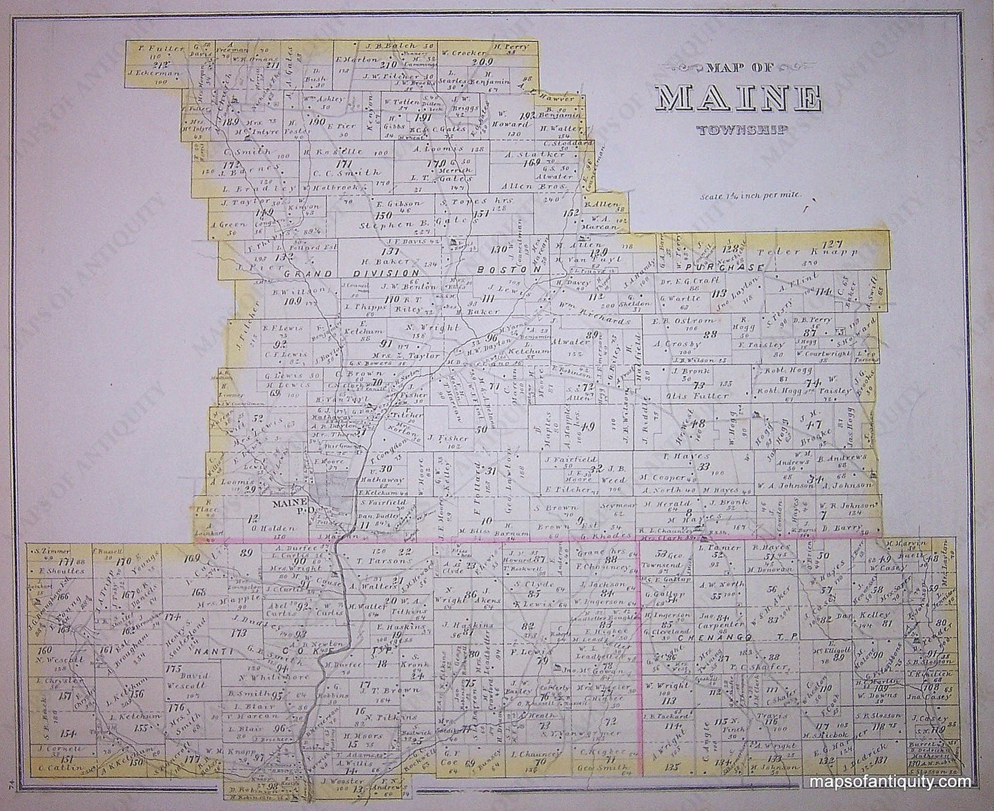 Black-and-White-Engraving-Map-of-Maine-Township-Broome-County-NY-United-States-New-York-1876-Everts-Ensign-&-Everts-Maps-Of-Antiquity