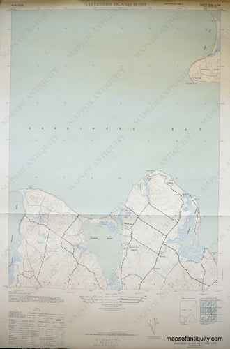 Antique-Topographical-Map-Gardiner's-Island-West-Quadrangle-Long-Island--1947-U.S.-Geological-Survey-Maps-Of-Antiquity