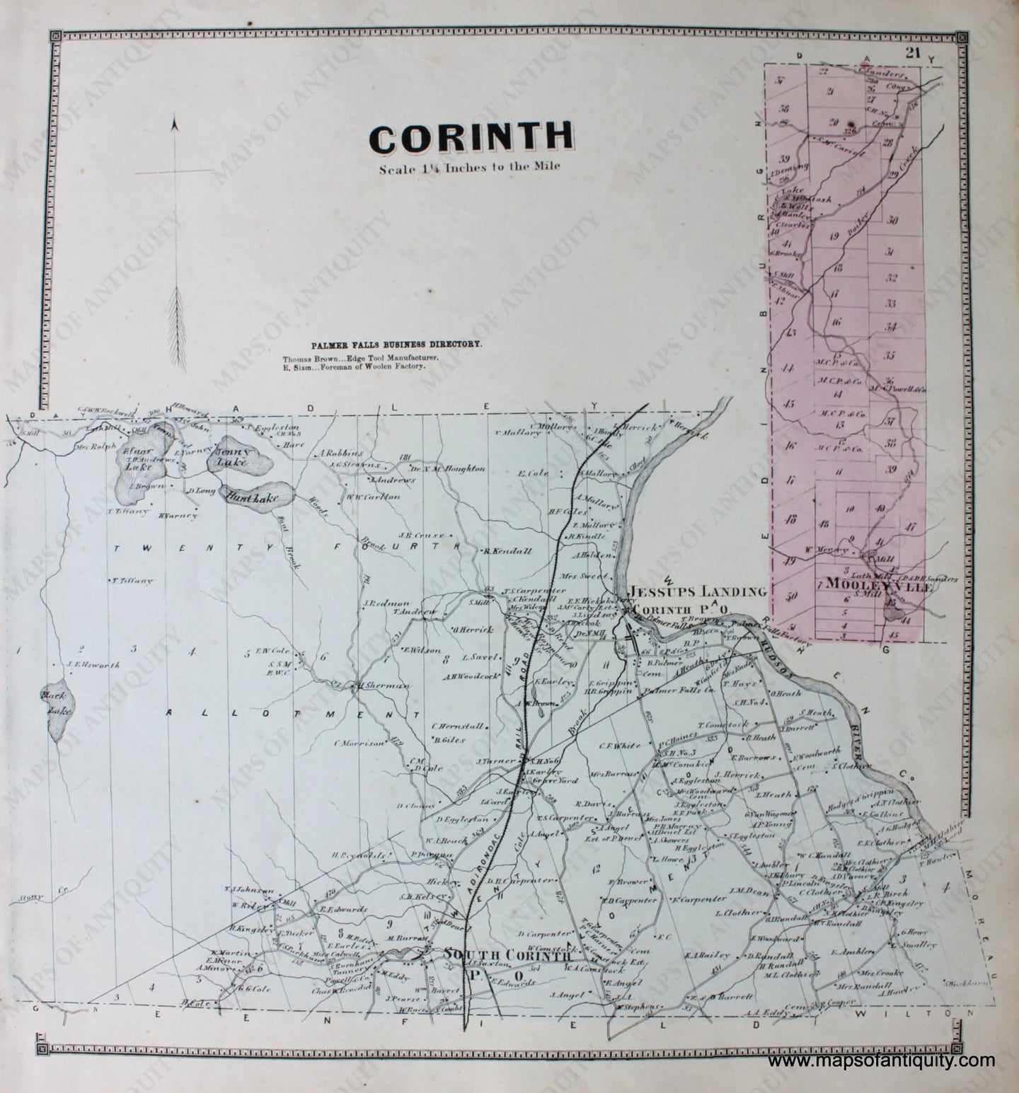 Hand-Colored-Engraved-Antique-Map-Corinth-(NY)-United-States-Northeast-1866-Stone-and-Stewart-Maps-Of-Antiquity