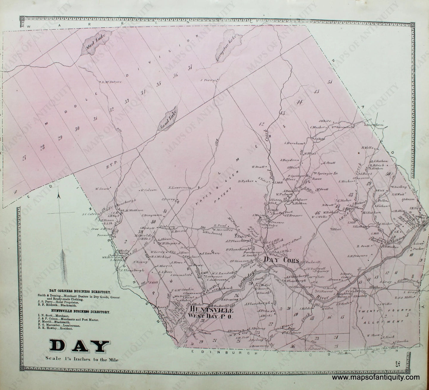 Hand-Colored-Engraved-Antique-Map-Day-(NY)-United-States-Northeast-1866-Stone-and-Stewart-Maps-Of-Antiquity