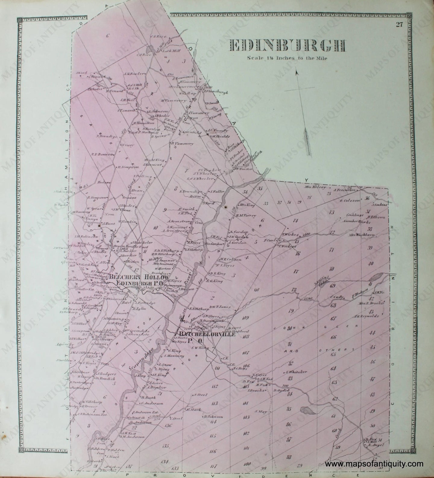 Hand-Colored-Engraved-Antique-Map-Edinburgh-(NY)-United-States-Northeast-1866-Stone-and-Stewart-Maps-Of-Antiquity