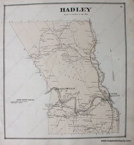 Hand-Colored-Engraved-Antique-Map-Hadley-(NY)-United-States-Northeast-1866-Stone-and-Stewart-Maps-Of-Antiquity