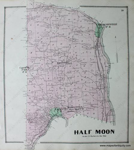 Hand-Colored-Engraved-Antique-Map-Half-Moon-(NY)-United-States-Northeast-1866-Stone-and-Stewart-Maps-Of-Antiquity