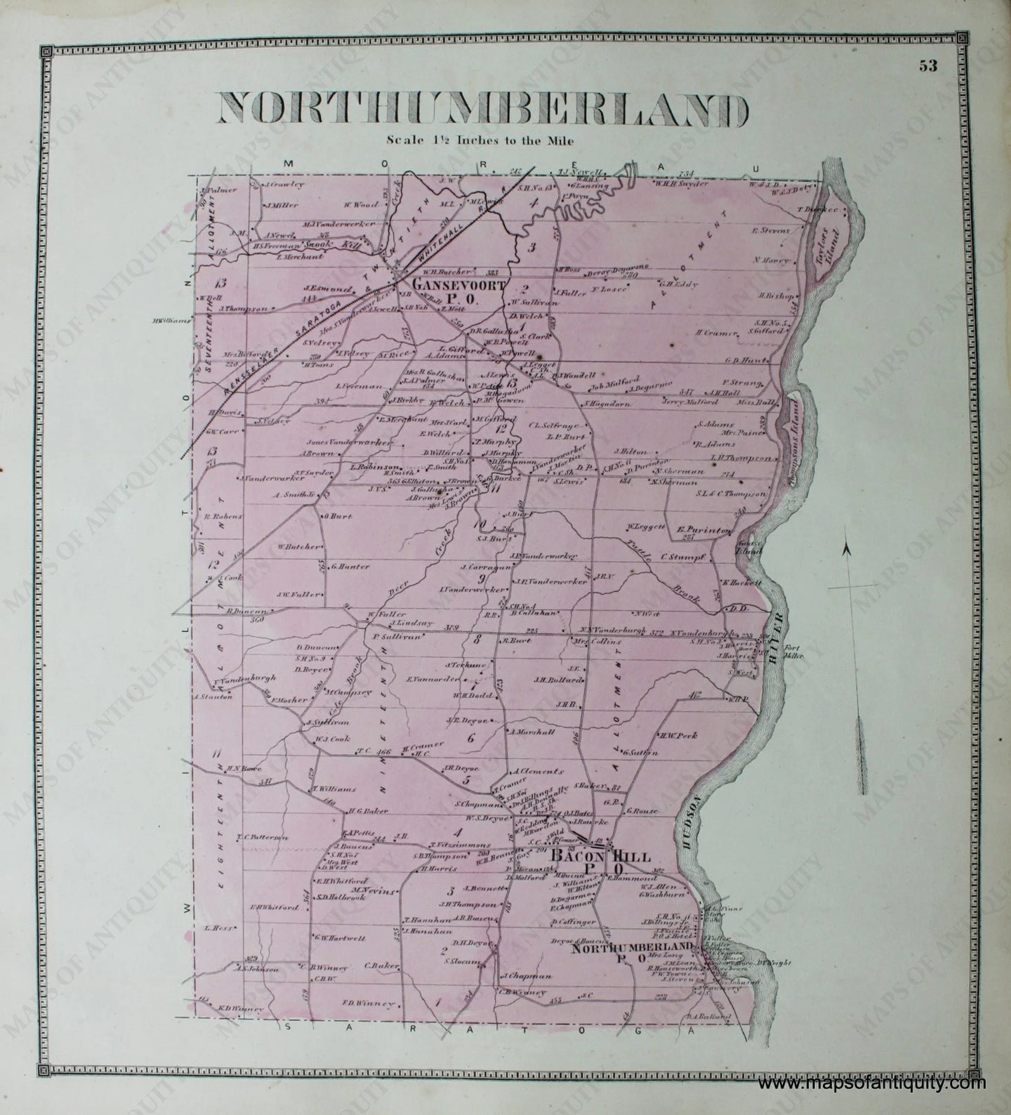 Hand-Colored-Engraved-Antique-Map-Northumberland-(NY)-United-States-Northeast-1866-Stone-and-Stewart-Maps-Of-Antiquity