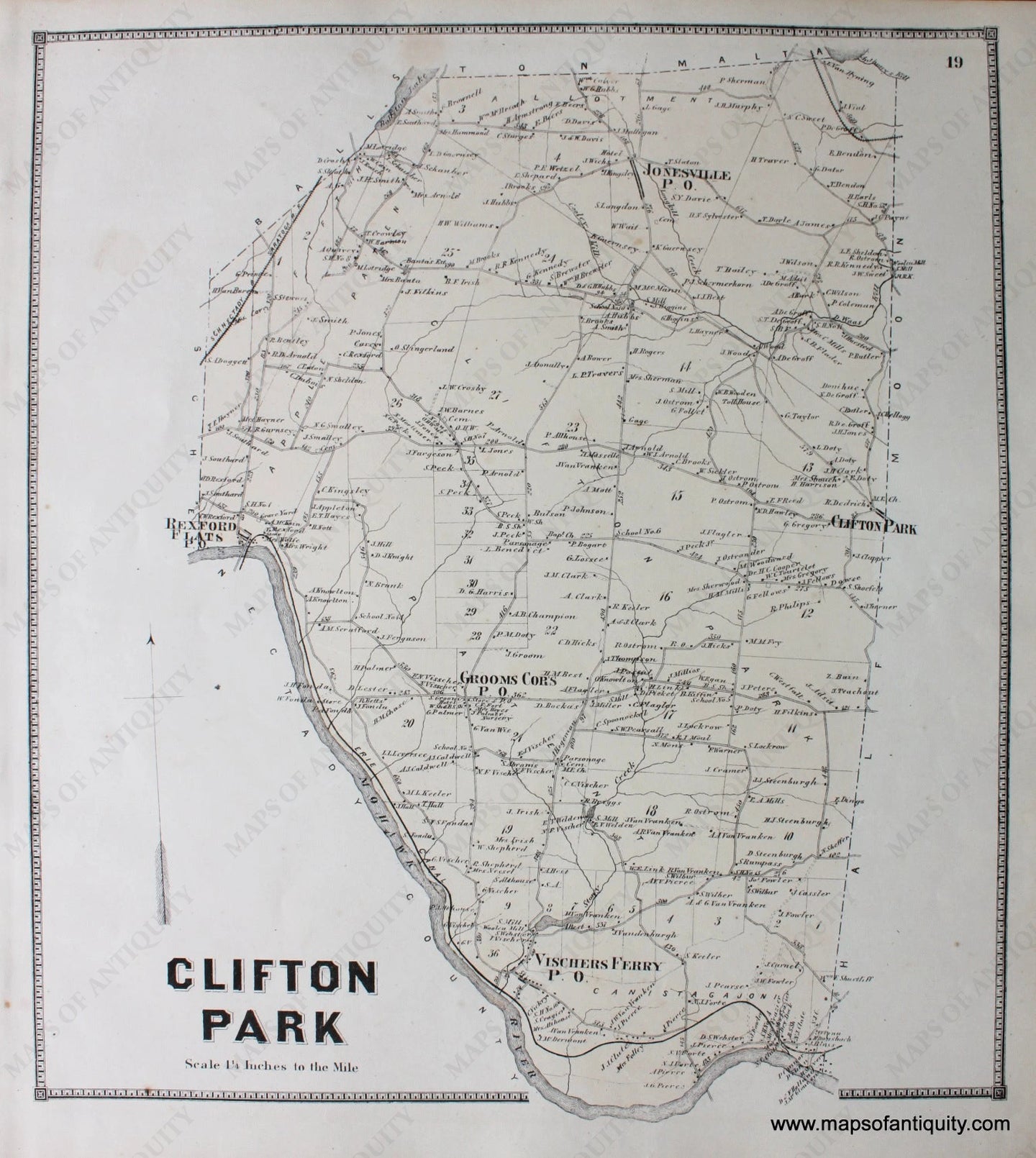 Hand-Colored-Engraved-Antique-Map-Clifton-Park-New-York-United-States-Northeast-1866-Stone-and-Stewart-Maps-Of-Antiquity