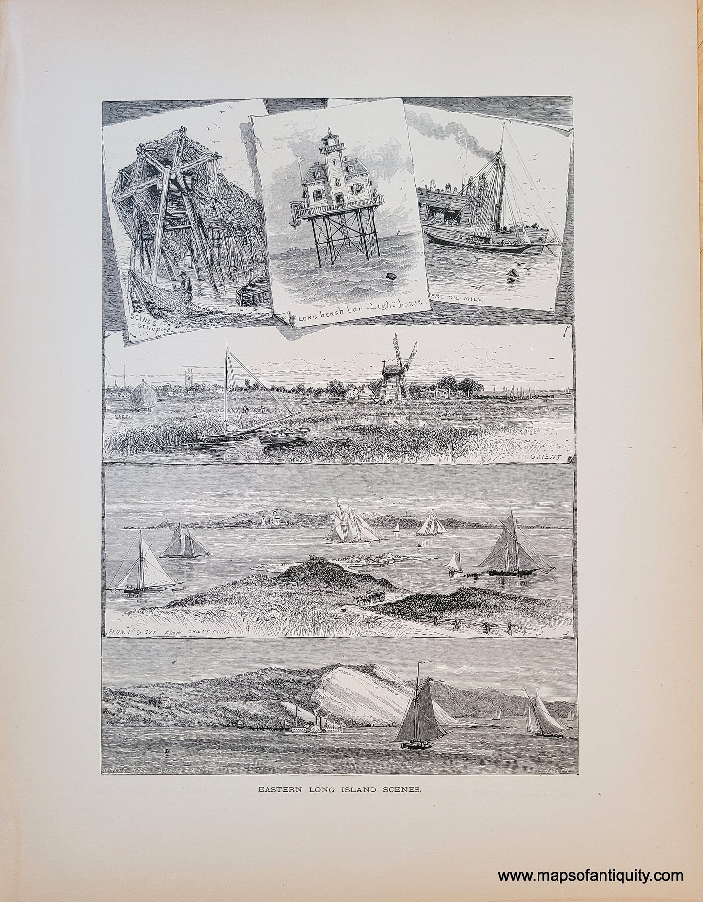 1872 - Eastern Long Island Scenes - Antique Print