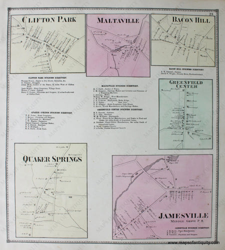 Hand-Colored-Engraved-Antique-Map-Clifton-Park-Maltaville-Bacon-Hill-Quaker-Springs-Jamesville-Greenfield-Center-New-York-United-States-Northeast-1866-Stone-and-Stewart-Maps-Of-Antiquity