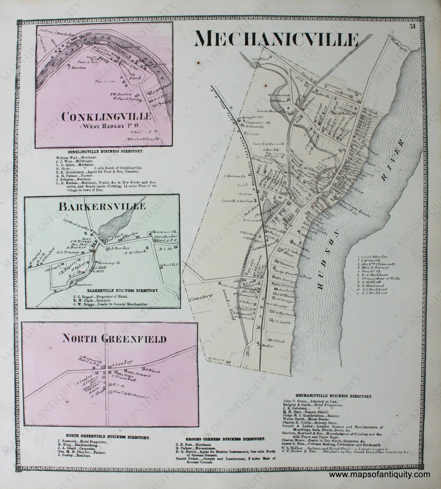 Hand-Colored-Engraved-Antique-Map-Mechanicville-Conklingville-West-Hadley-PO-Barkersville-North-Greenfield-New-York-United-States-Northeast-1866-Stone-and-Stewart-Maps-Of-Antiquity