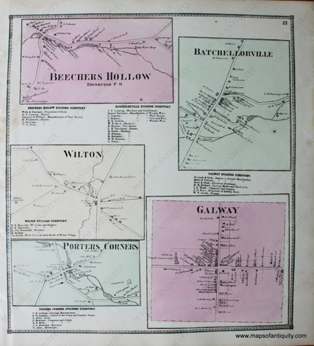 Hand-Colored-Engraved-Antique-Map-Beechers-Hollow-Edinburgh-PO-Batchellorville-Galway-Wilton-Porters-Corners-New-York-United-States-Northeast-1866-Stone-and-Stewart-Maps-Of-Antiquity