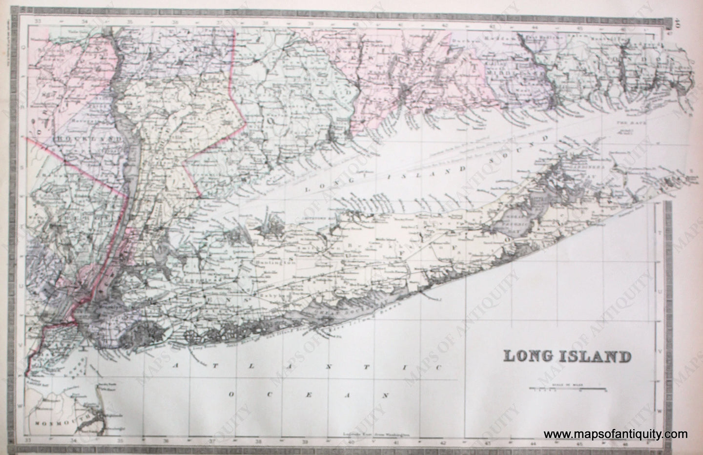 Antique-Hand-Colored-Map-Long-Island-******-United-States-New-York-1887-Bradley-Maps-Of-Antiquity