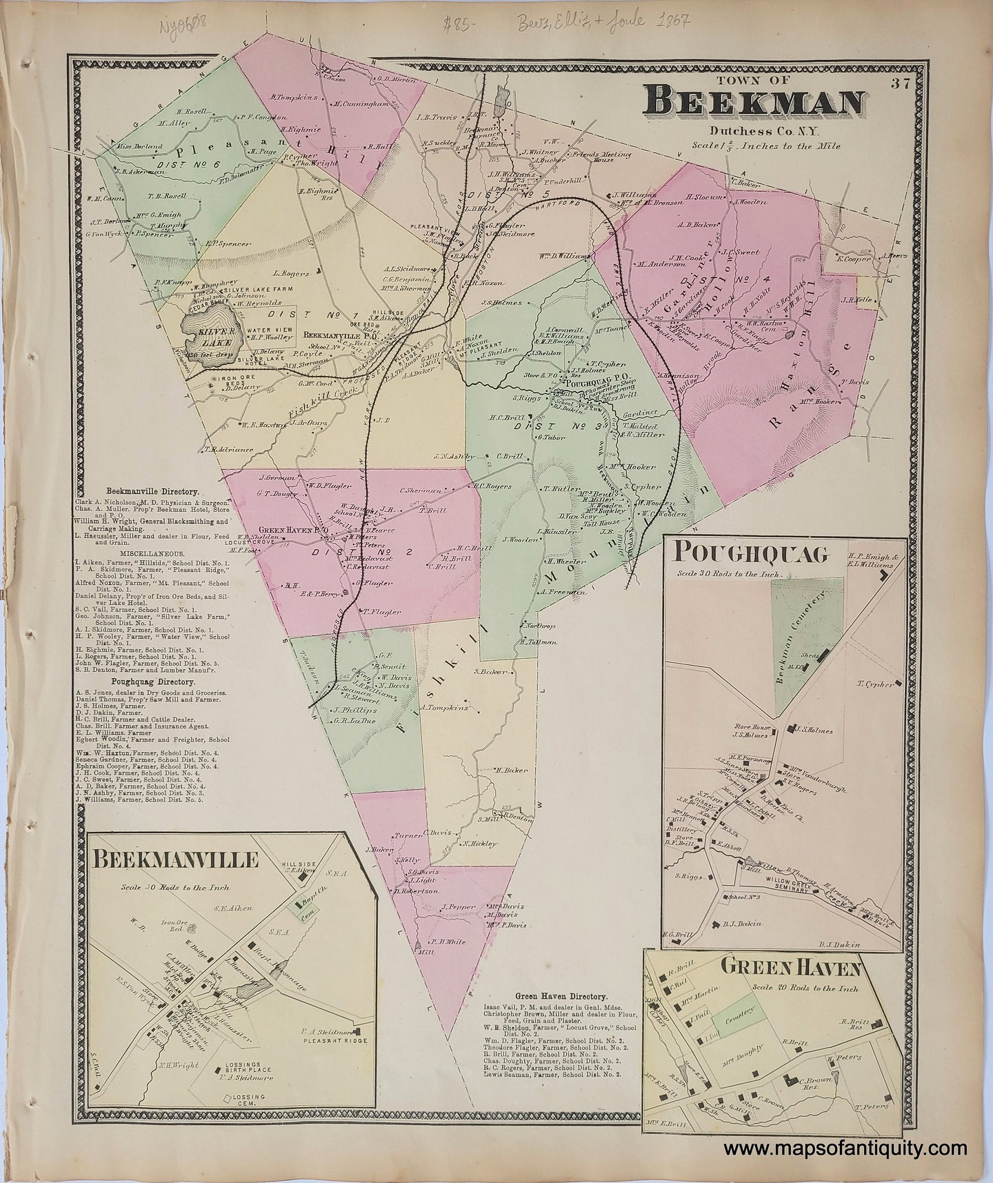 Antique-Hand-Colored-Map-Town-of-Beekman-(NY)-United-States-New-York-1867-Beers-Ellis-and-Soule-Maps-Of-Antiquity
