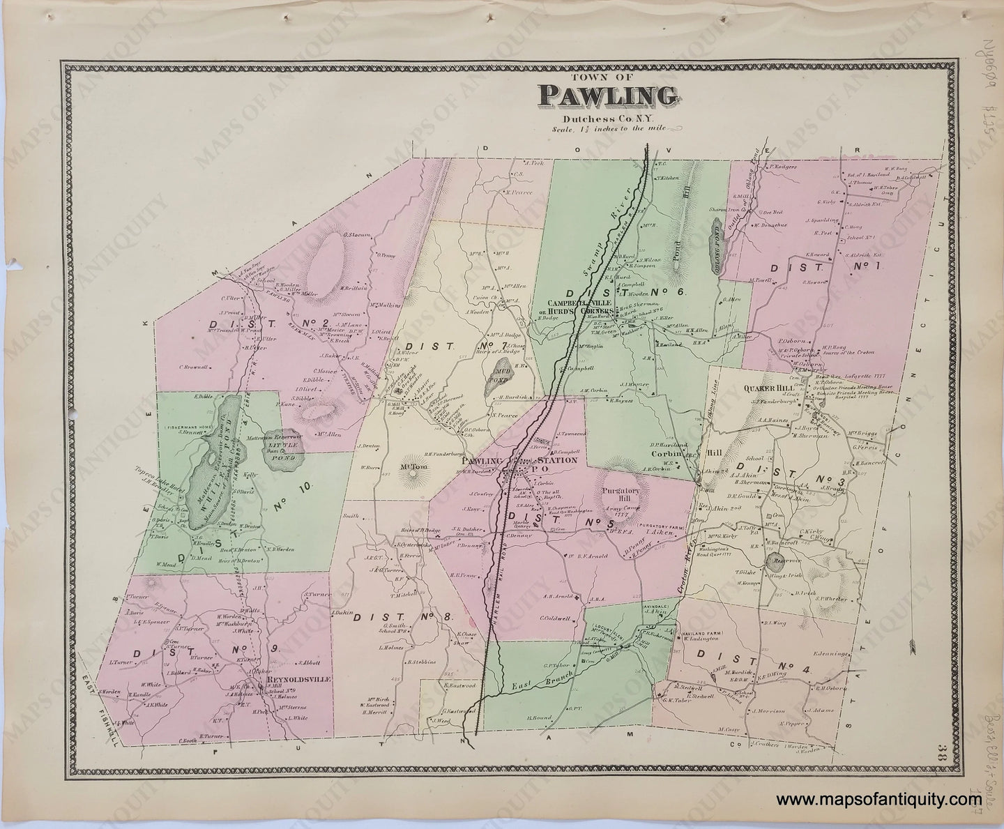 Antique-Hand-Colored-Map-Town-of-Pawling-(NY)-United-States-New-York-1867-Beers-Ellis-and-Soule-Maps-Of-Antiquity