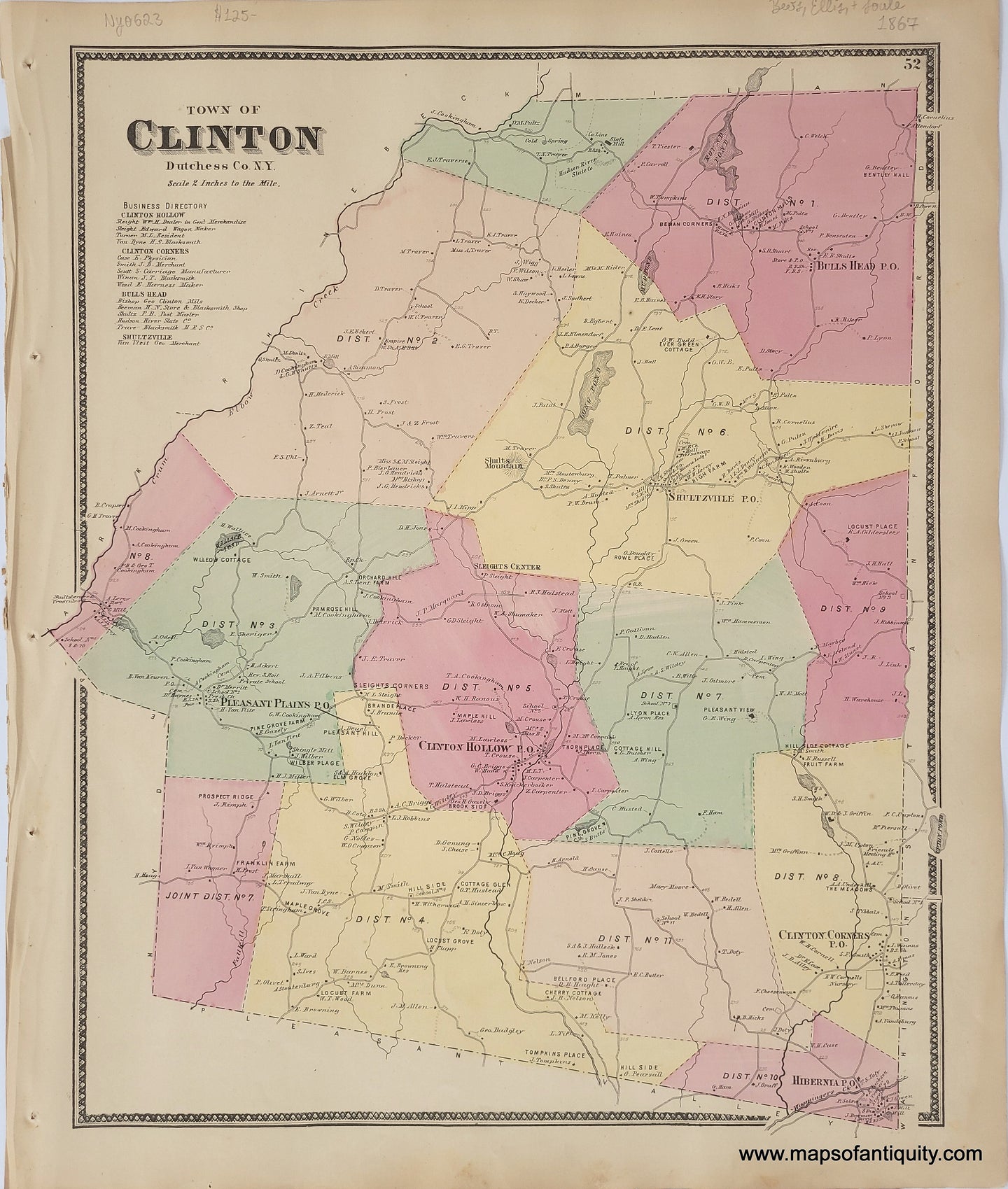 Antique-Hand-Colored-Map-Town-of-Clinton-(NY)-United-States-New-York-1867-Beers-Ellis-and-Soule-Maps-Of-Antiquity
