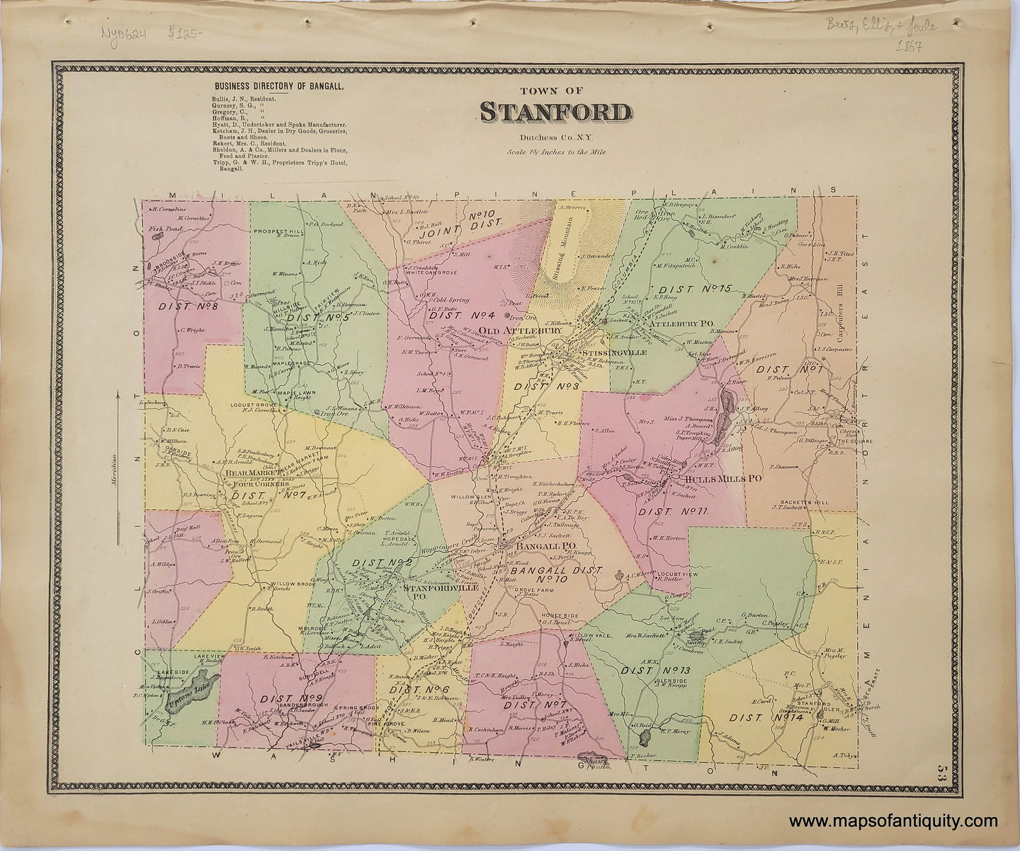 Antique-Hand-Colored-Map-Town-of-Stanford-(NY)-United-States-New-York-1867-Beers-Ellis-and-Soule-Maps-Of-Antiquity