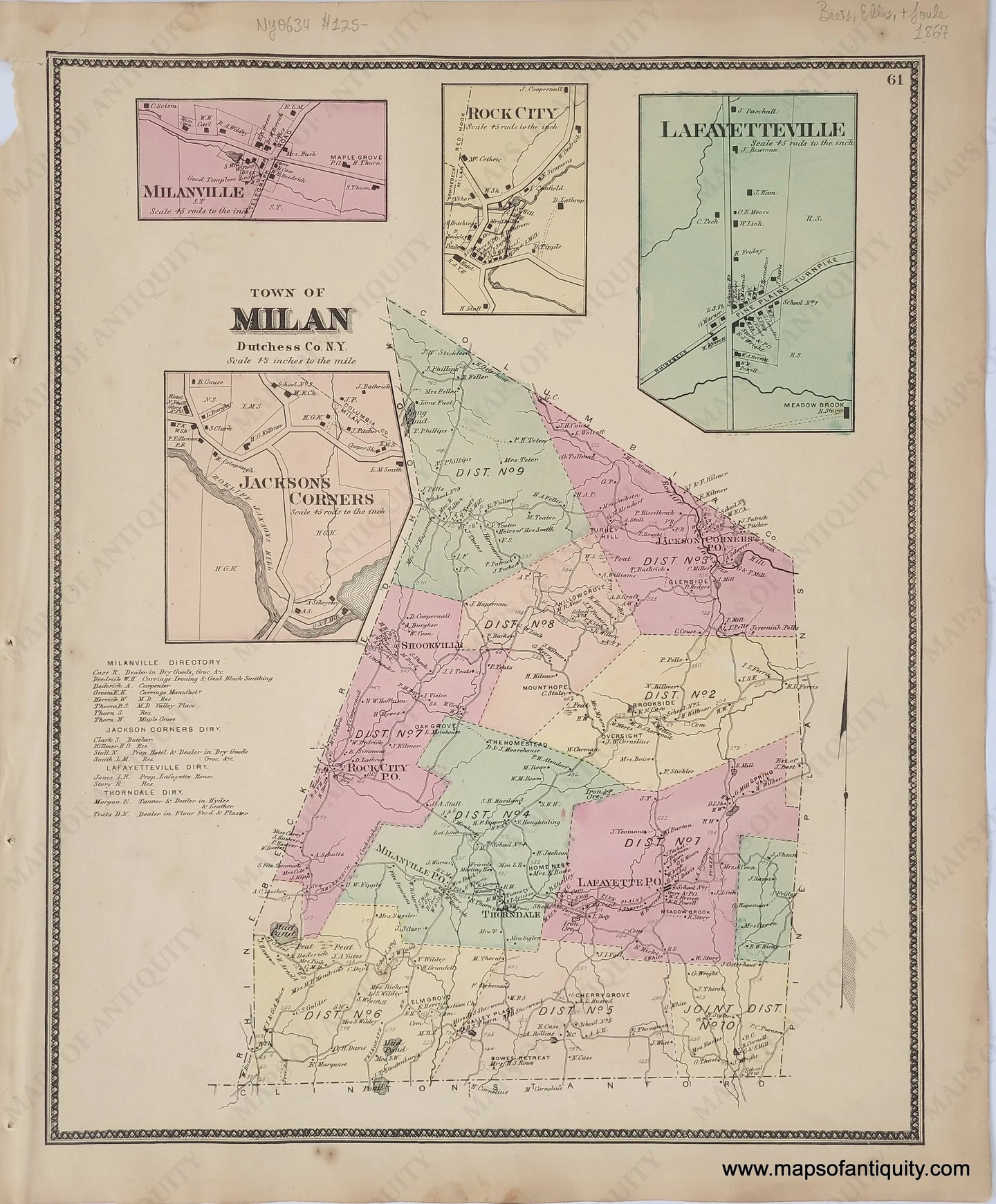 Antique-Hand-Colored-Map-Town-of-Milan-(NY)-United-States-New-York-1867-Beers-Ellis-and-Soule-Maps-Of-Antiquity