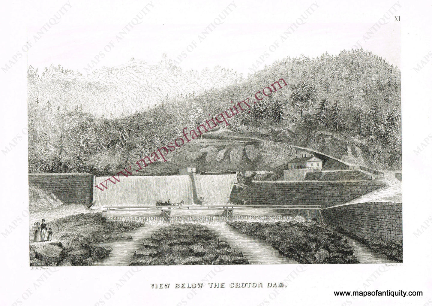 Antique-Uncolored-Print-View-Below-the-Croton-Dam-United-States-New-York-1843-Tower/Wiley-&-Putnam-Maps-Of-Antiquity