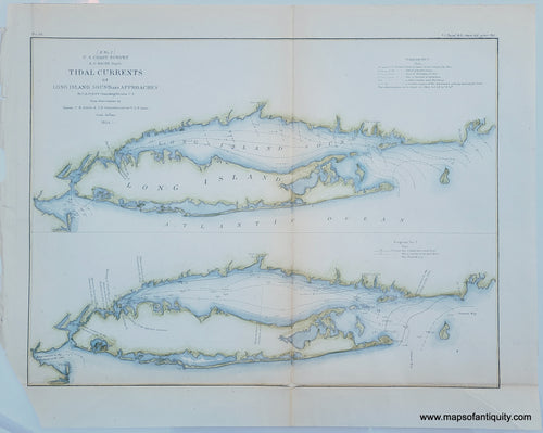 Hand-Colored-Antique-Coast-Chart-Tidal-Currents-of-Long-Island-Sound-and-Approaches-**********-United-States-New-York-1854-USCS-Maps-Of-Antiquity