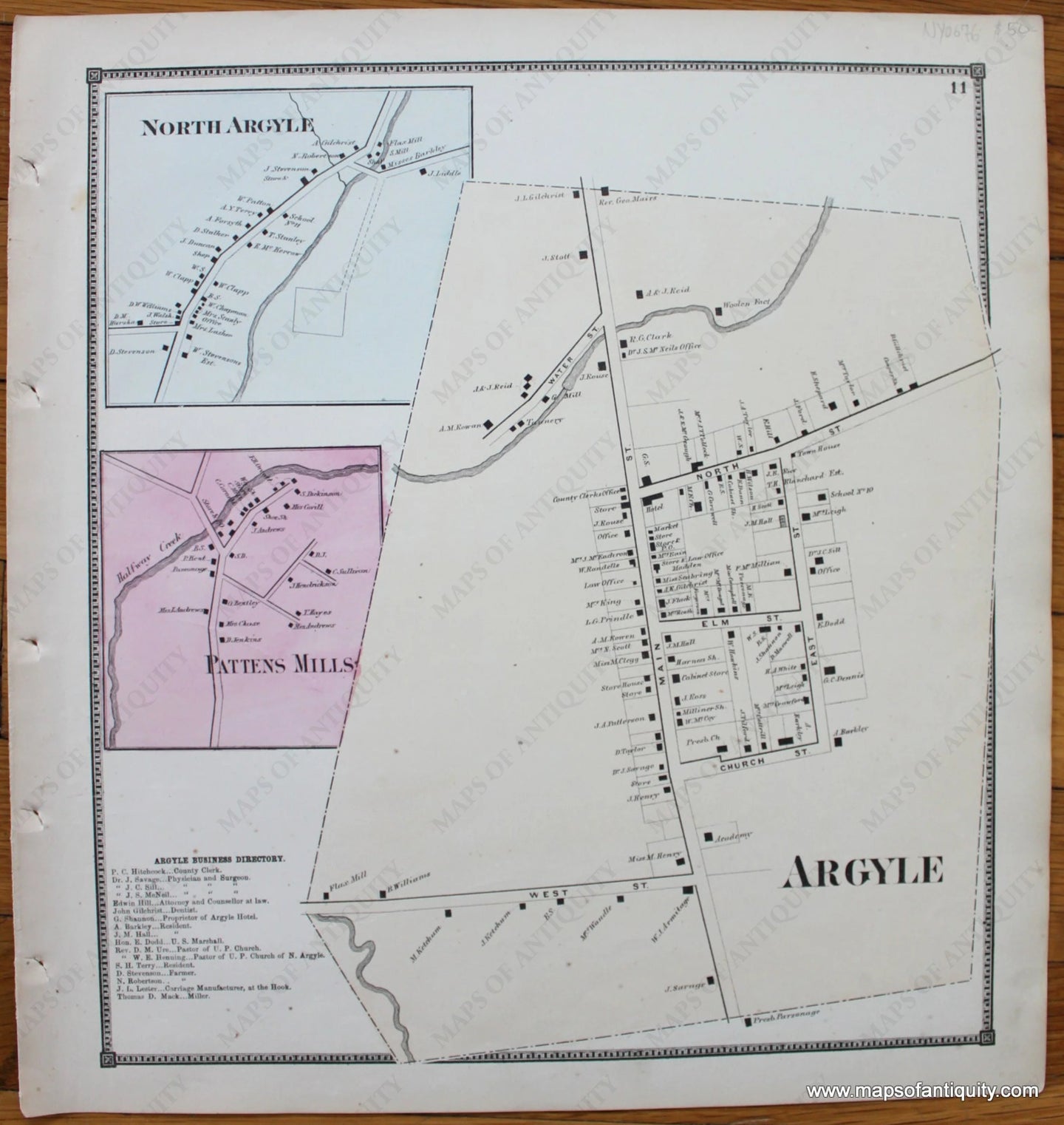 Antique-Map-Town-Towns-Downtown-Argyle-New-Topographical-Atlas-of-Washington-County-New-York-by-Stone-and-Stewart-1866-1860s-1800s-Mid-Late-19th-Century-Maps-of-Antiquity-