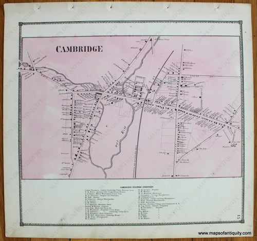 Antique-Map-Town-Towns-Cambridge-New-Topographical-Atlas-of-Washington-County-New-York-by-Stone-and-Stewart-1866-1860s-1800s-Mid-Late-19th-Century-Maps-of-Antiquity-