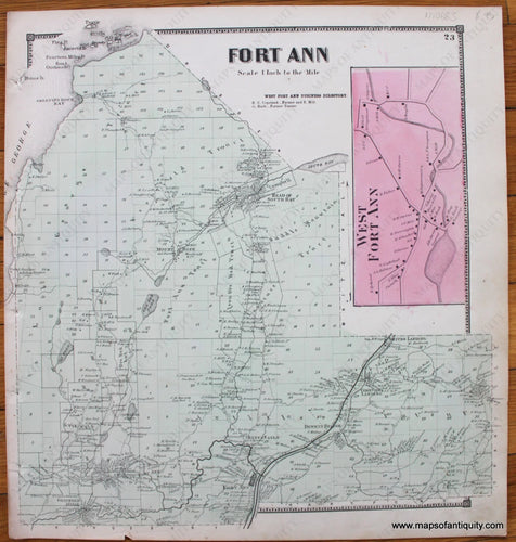 Antique-Map-Town-Towns-Fort-Ann-West-New-Topographical-Atlas-of-Washington-County-New-York-by-Stone-and-Stewart-1866-1860s-1800s-Mid-Late-19th-Century-Maps-of-Antiquity-