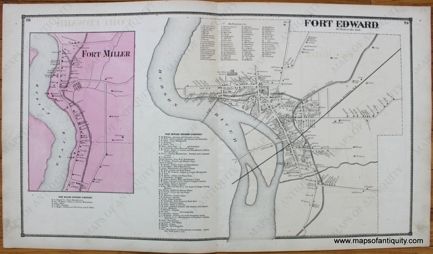 Antique-Map-Town-Towns-Fort-Edward-Fort-Miller-New-Topographical-Atlas-of-Washington-County-New-York-by-Stone-and-Stewart-1866-1860s-1800s-Mid-Late-19th-Century-Maps-of-Antiquity-