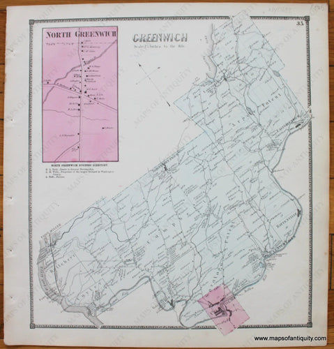 Antique-Map-Town-Towns-Greenwich-North-New-Topographical-Atlas-of-Washington-County-New-York-by-Stone-and-Stewart-1866-1860s-1800s-Mid-Late-19th-Century-Maps-of-Antiquity-