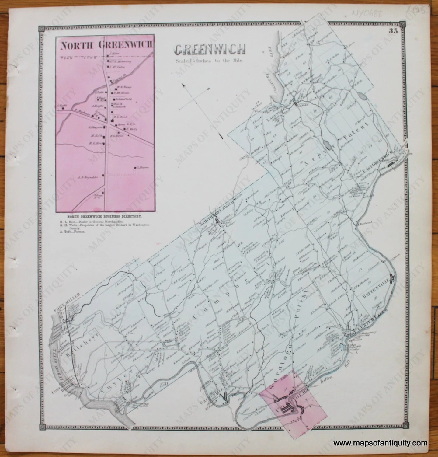 Antique-Map-Town-Towns-Greenwich-North-New-Topographical-Atlas-of-Washington-County-New-York-by-Stone-and-Stewart-1866-1860s-1800s-Mid-Late-19th-Century-Maps-of-Antiquity-