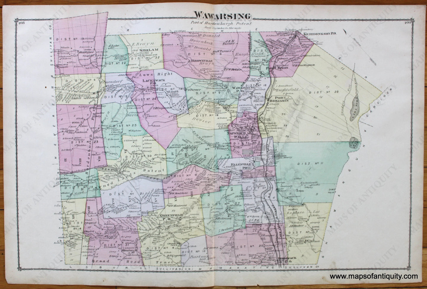 Wawarsing-Napanoch-Lackawack-Upper-Lackawack-Ulster-County-New-York-1875-Beers-1870s-1800s-19th-century-antique-Maps-of-Antiquity