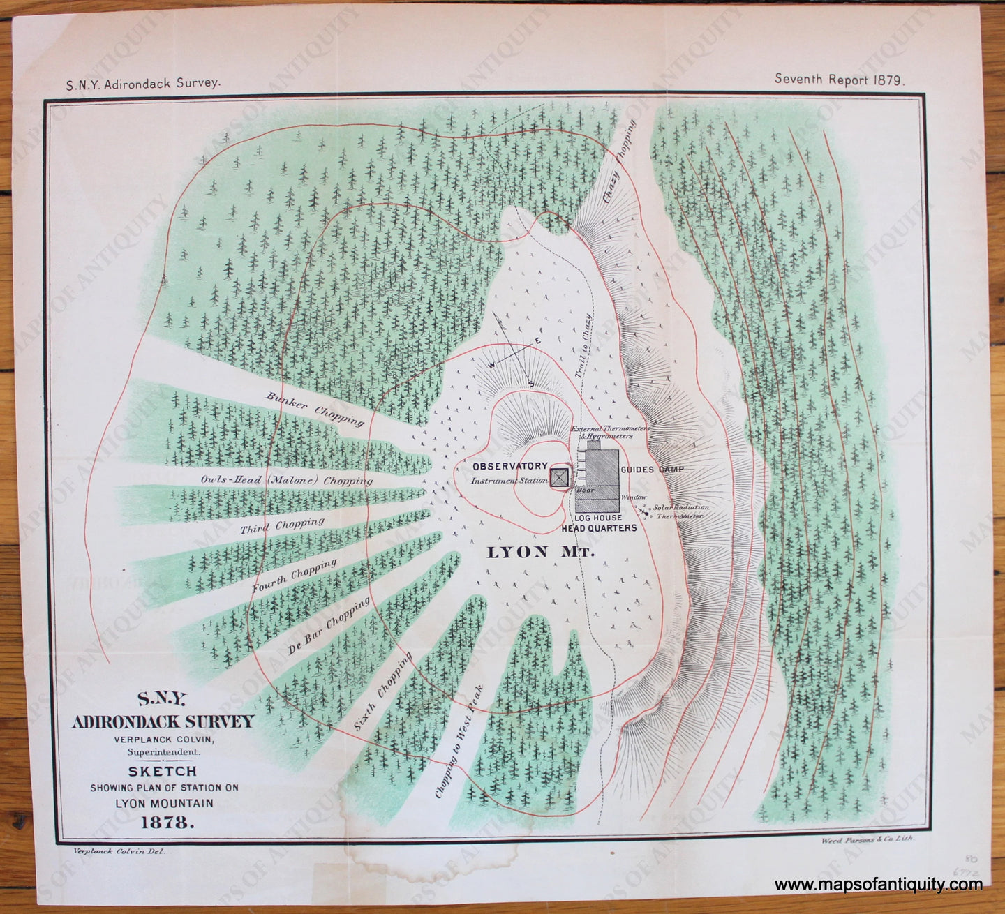 Antique-Map-S.N.Y-Adirondack-Survey-Sketch-Showing-Plan-of-Station-on-Lyon-Mountain-1878-1879-1870s-Mid-Late-19th-Century-Adirondacks-Mountains-New-York-Maps-of-Antiquity