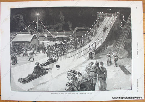 Antique-Print-Prints-Illustration-Illustrations-Tobogganing-in-New-York-City-NYC-Harper's-Weekly-Maps-of-Antiquity