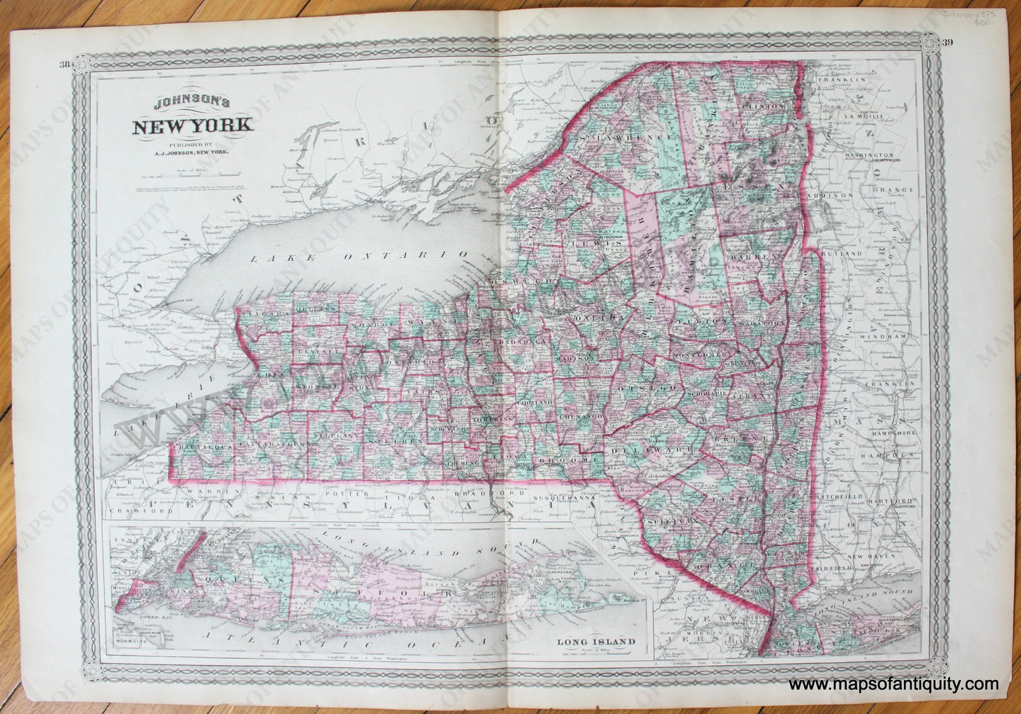 Maps-Antiquity-Antique-Map-United-States-Johnson-1875-1870s-1800s-19th-Century-Johnson's-New-York-State