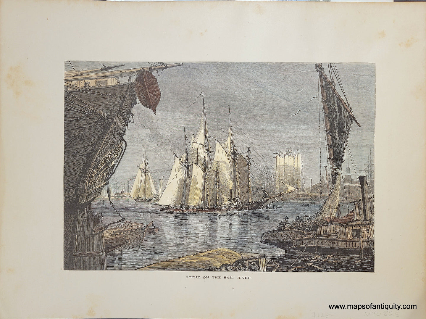 1872 - Scene on the East River (NYC) - Antique Print