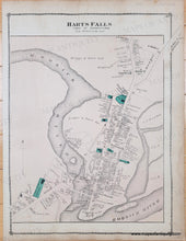 Load image into Gallery viewer, Antique map of Harts Falls NY with original coloring by town in tones of pink, green.
