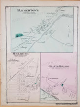 Load image into Gallery viewer, Map of Raymertown, Melrose, and Grant's Hollow Antique map of villages  in NY with original coloring by town in tones of pink, green, orange.
