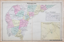 Load image into Gallery viewer, Antique map of Schaghtocoke NY with original coloring by town in tones of pink, yellow, green, purple.
