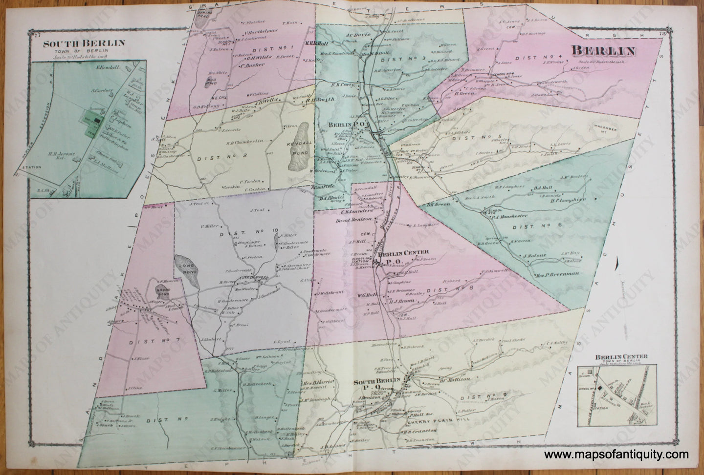 Antique-Hand-Colored-Map-Berlin-New-York-1876-Beers-1800s-19th-century-Maps-of-Antiquity