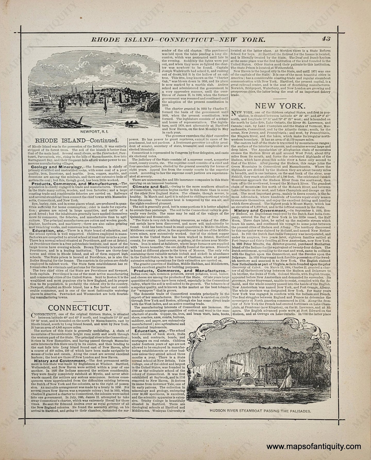 1888 - New York Antique Print Genuine Map