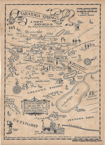 Antique-Pictorial-Map-Saratoga-Springs-United-States-New-York-State-1927-John-Held-Jr.-Maps-Of-Antiquity-1900s-20th-century