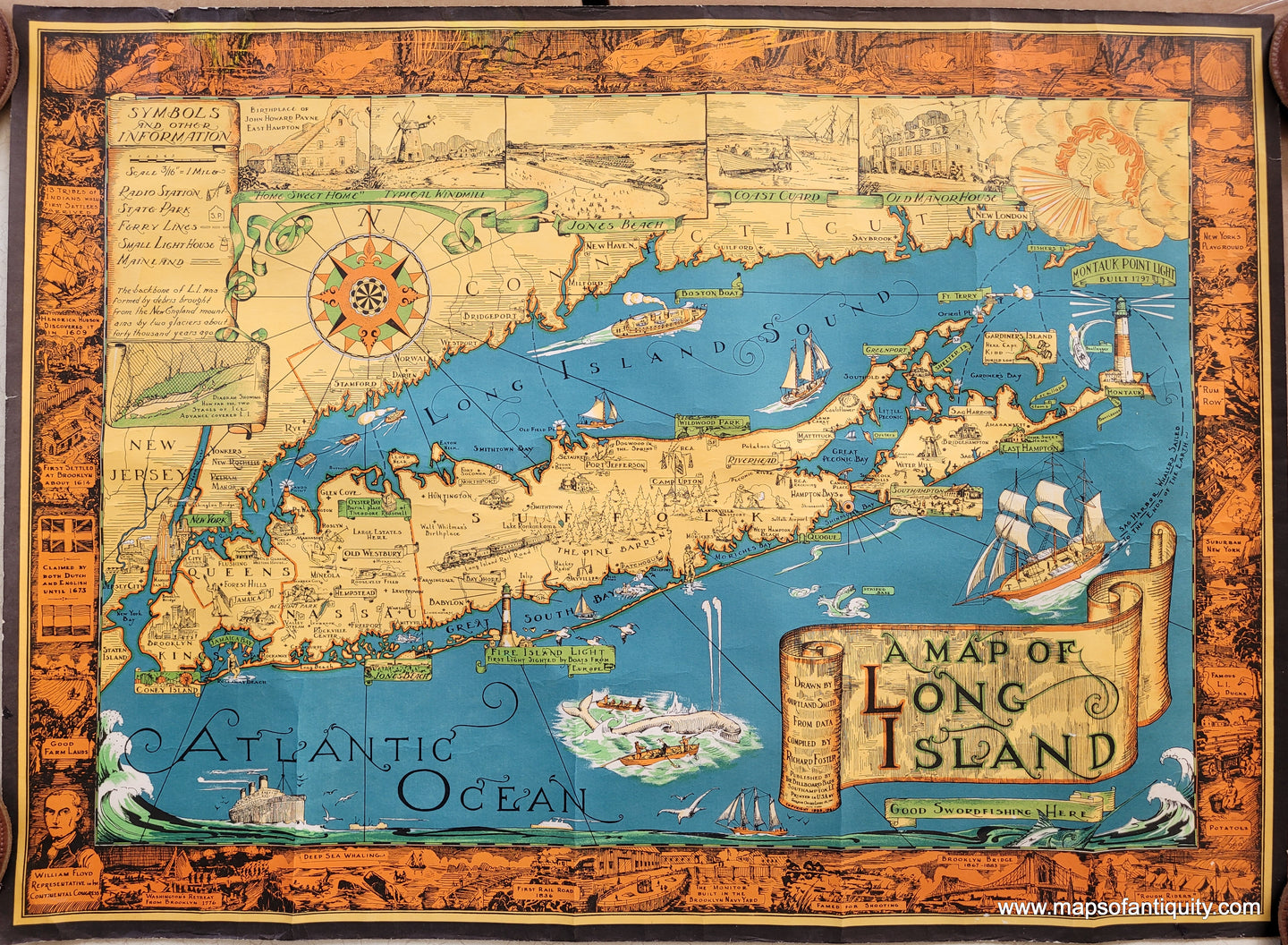 1961 - A Map of Long Island - Antique Pictorial Map