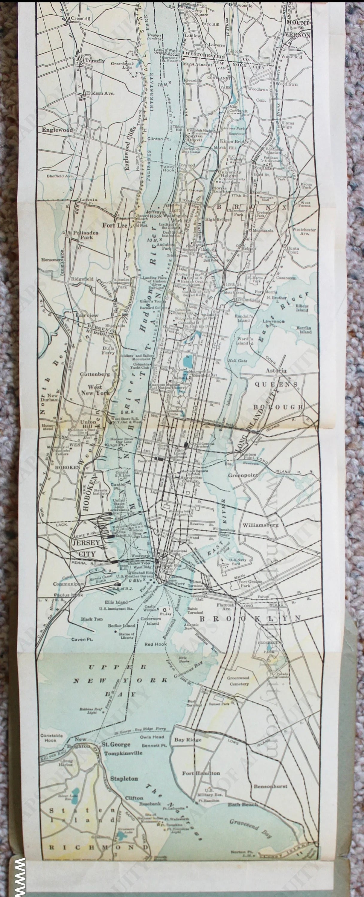 Genuine-Antique-Map-Tourist-Map-of-the-Hudson-River-New-York--1923-Rand-McNally-Maps-Of-Antiquity-1800s-19th-century