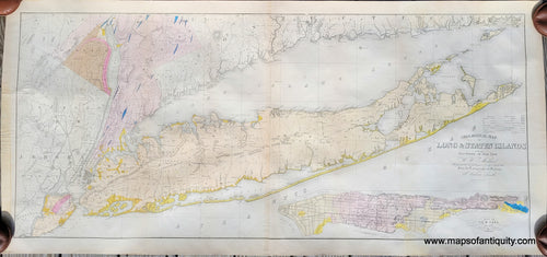 Genuine-Antique-Geological-Map-Geological-Map-of-Long-&-Staten-Islands-with-the-Environs-of-New-York-1842-W.W.-Mather-Maps-Of-Antiquity