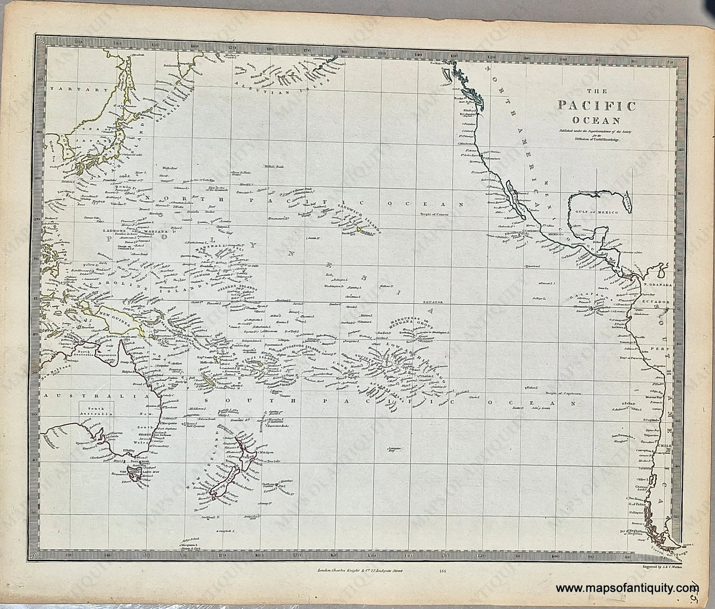 1850 - The Pacific Ocean Antique Map Genuine Hand-Colored