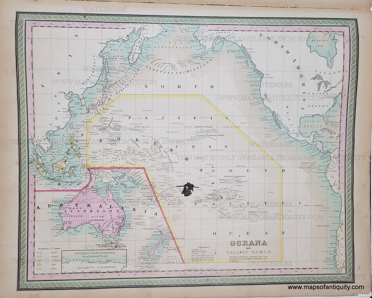 1849 - Oceana or Pacific Ocean - Antique Map