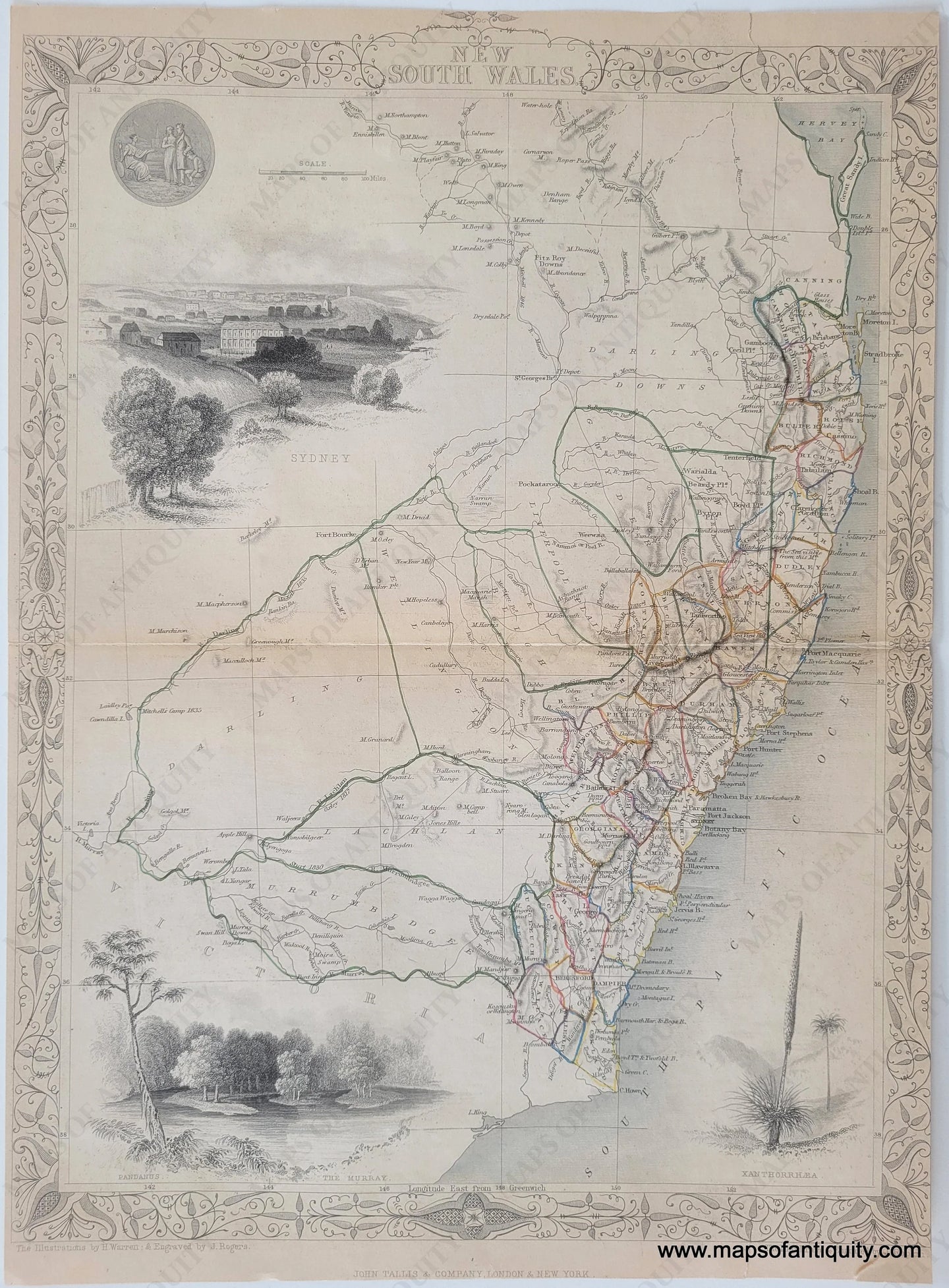 1851 - New South Wales Antique Map Genuine Hand-Colored