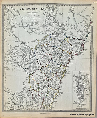 Antique-Hand-Colored-Map-New-South-Wales-(Australia)-with-close-up-of-Sydney-Oceania-Australia-1850-SDUK/-Society-for-the-Diffusion-of-Useful-Knowledge-Maps-Of-Antiquity