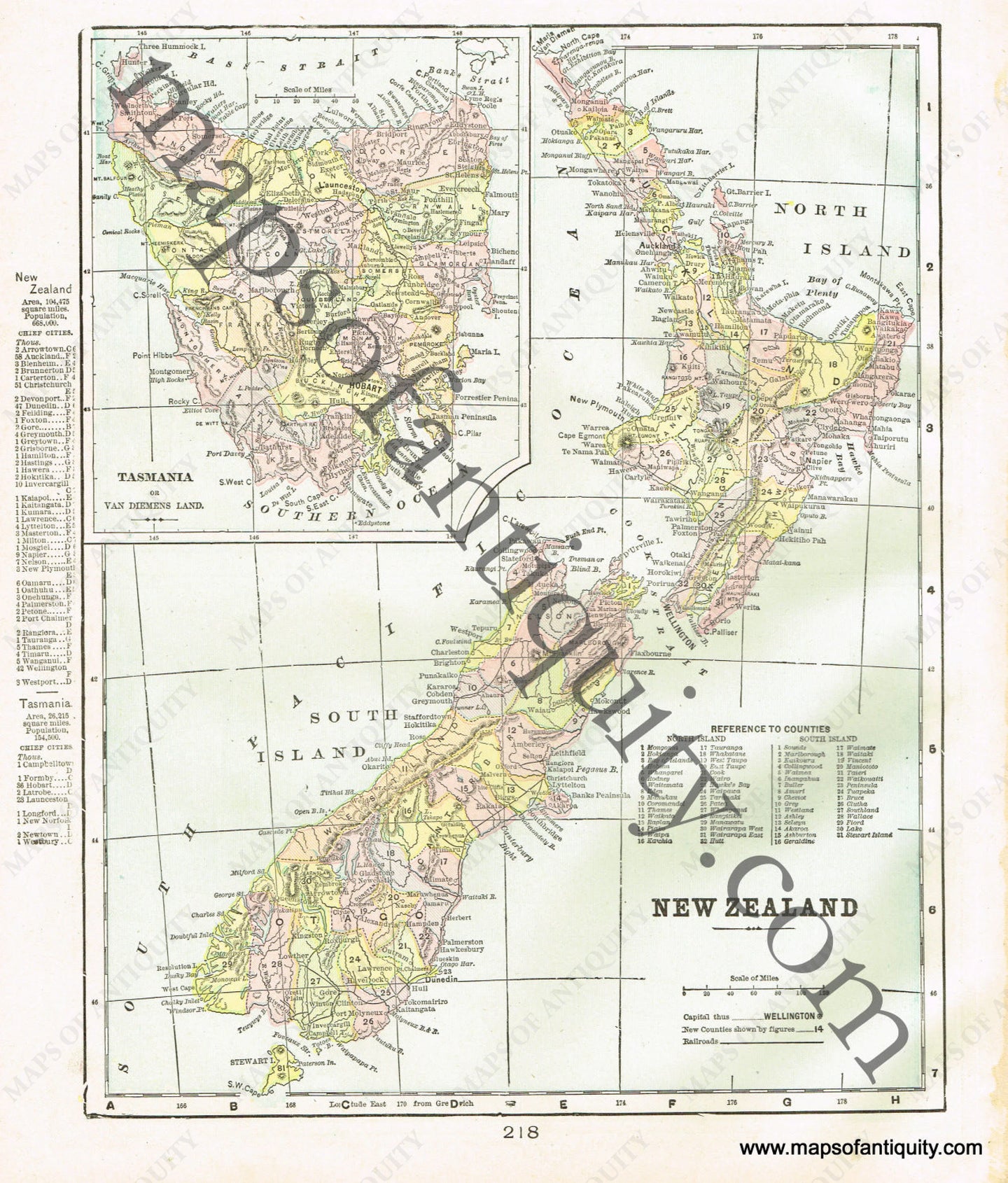 Antique-Printed-Color-Map-New-Zealand-verso:-West-Australia-and-South-Australia-Australia-&-Pacific--1900-Cram-Maps-Of-Antiquity