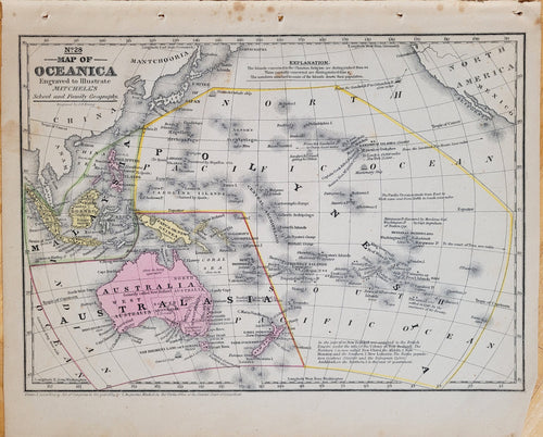 Antique-Hand-Colored-Map-No.-18-Map-of-Oceanica-Australia-&-Pacific--1839-1851-Mitchell-Maps-Of-Antiquity