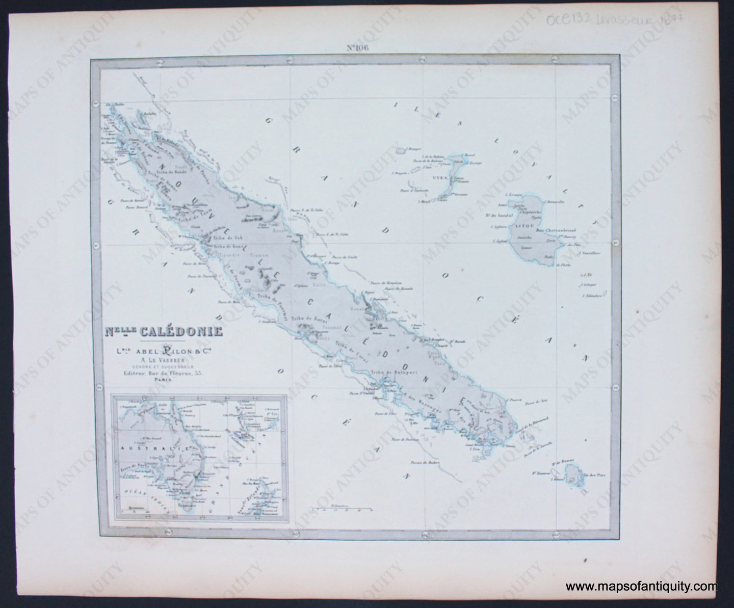 Antique-Hand-Colored-Map-Nelle-Caledonie-(New-Caledonia)-1877-Levasseur-1800s-19th-century-Maps-of-Antiquity